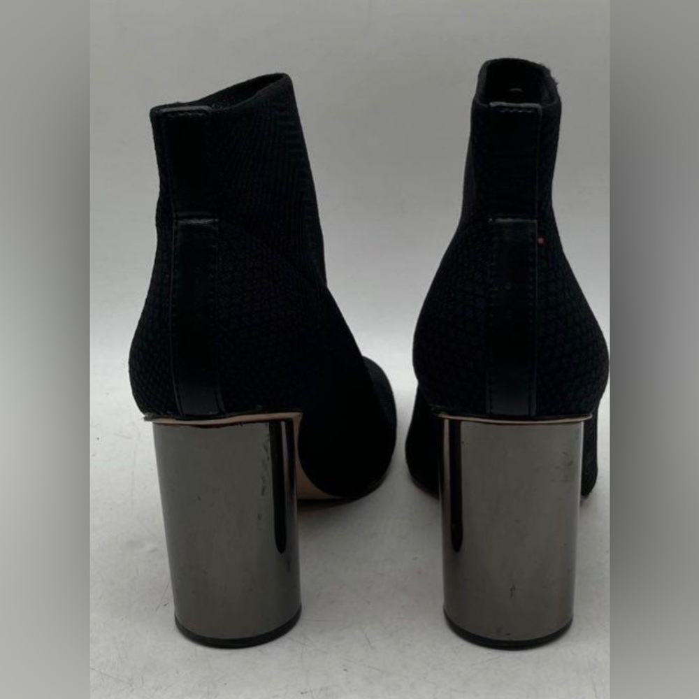 SOLD! ZARA Women’s Black Sock Knit Ankle Booties Chrome Silver Heel Shoe 40 9 US - Picture 5 of 7